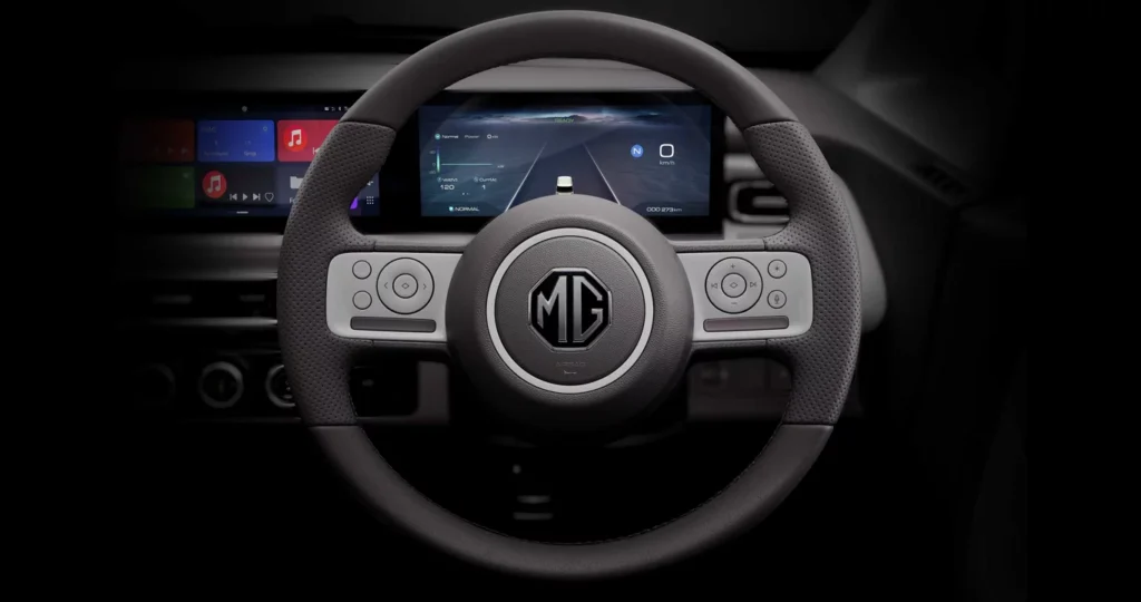 Interior of MG Comet EV showing dual 10.25-inch displays