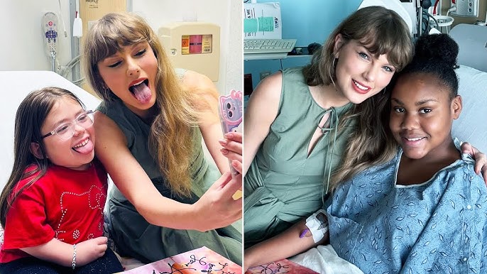 Taylor Swift wearing sage green dress and Louis Vuitton sandals during her Florida hospital visit after Stanley Cup